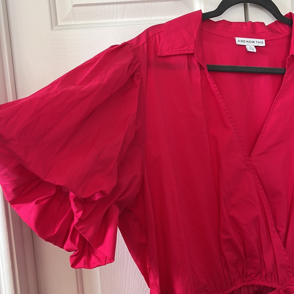 And Now This- 3x Hot Bright Pink Puff Sleeve Mini Dress Cutout NWT - Picture 6 of 9